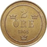 () Монета Швеция 1877 год 2  ""   Бронза  UNC